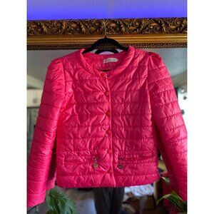 Women's Hot Pink Quilted Jacket Medium Snap Front Lightweight Korean Style
